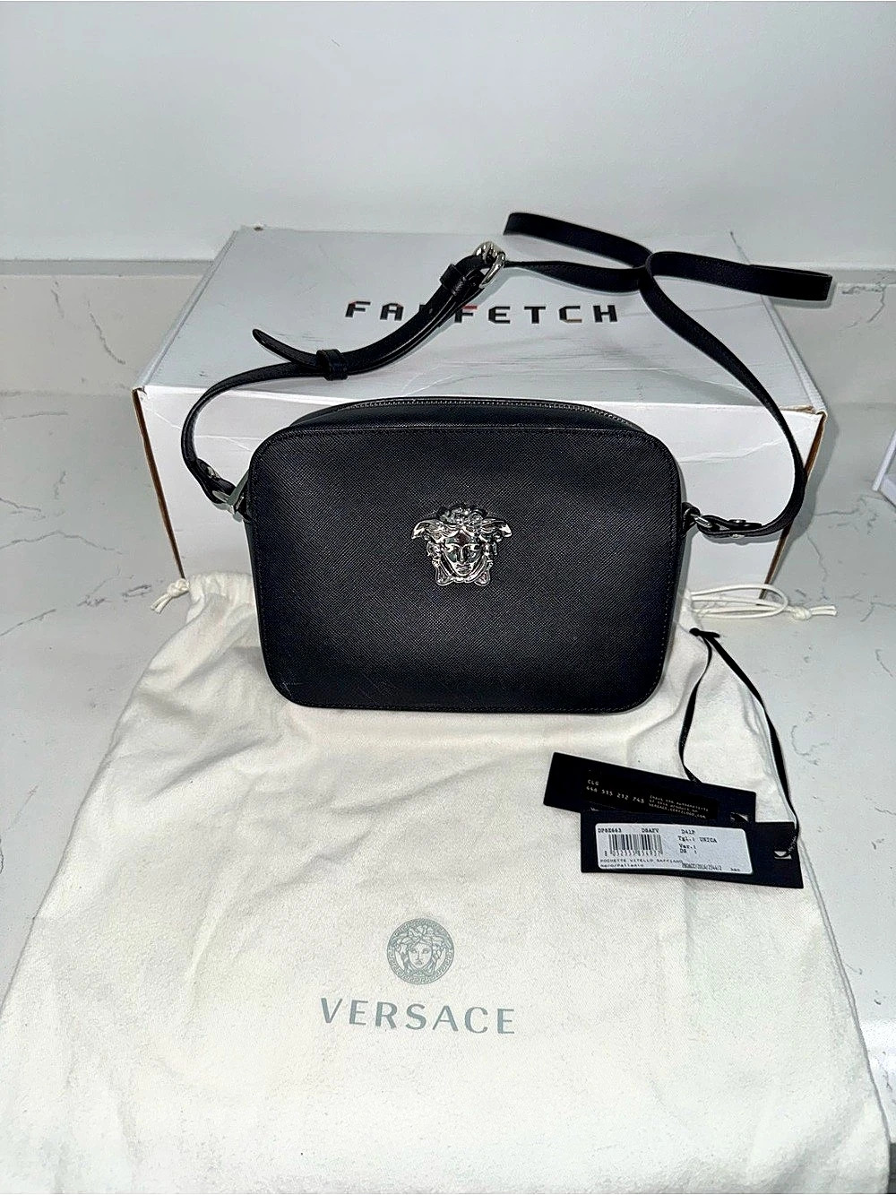 Versace La Medusa Saffiano Camera Bag Black Crossbody NWT